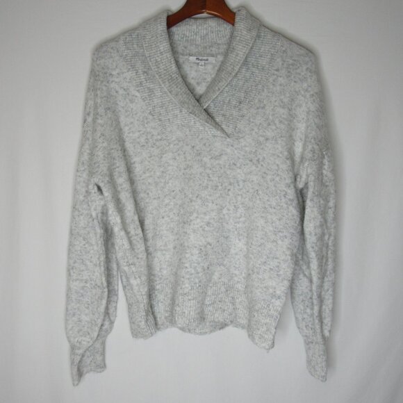 Madewell Light Gray Heather VINSON Shawl Collar Sweater Women's L Large - Picture 6 of 8